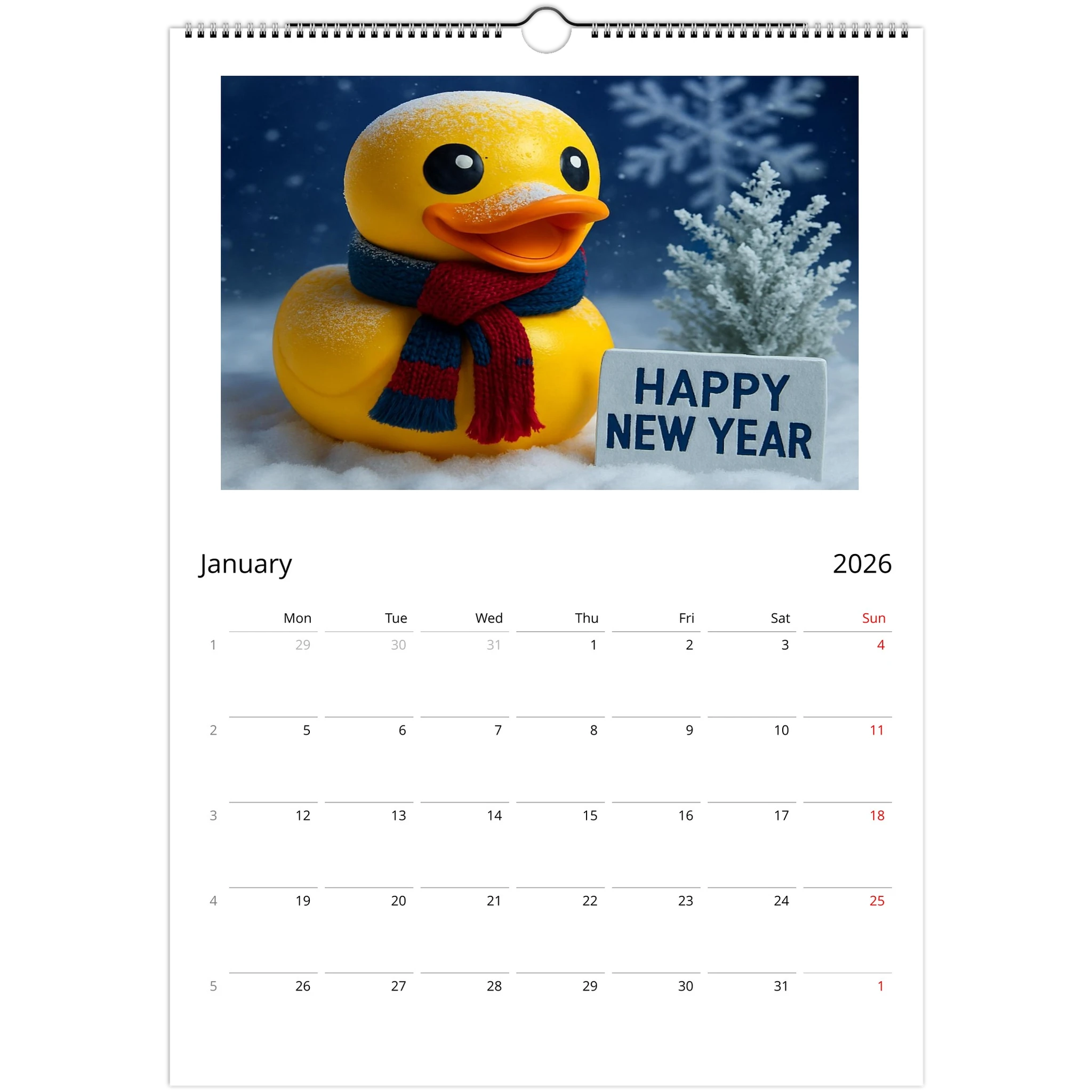 Calendar Rubber Duck Large A3 Wall Size - Perfect for Every Duck Lover - Duck Nation