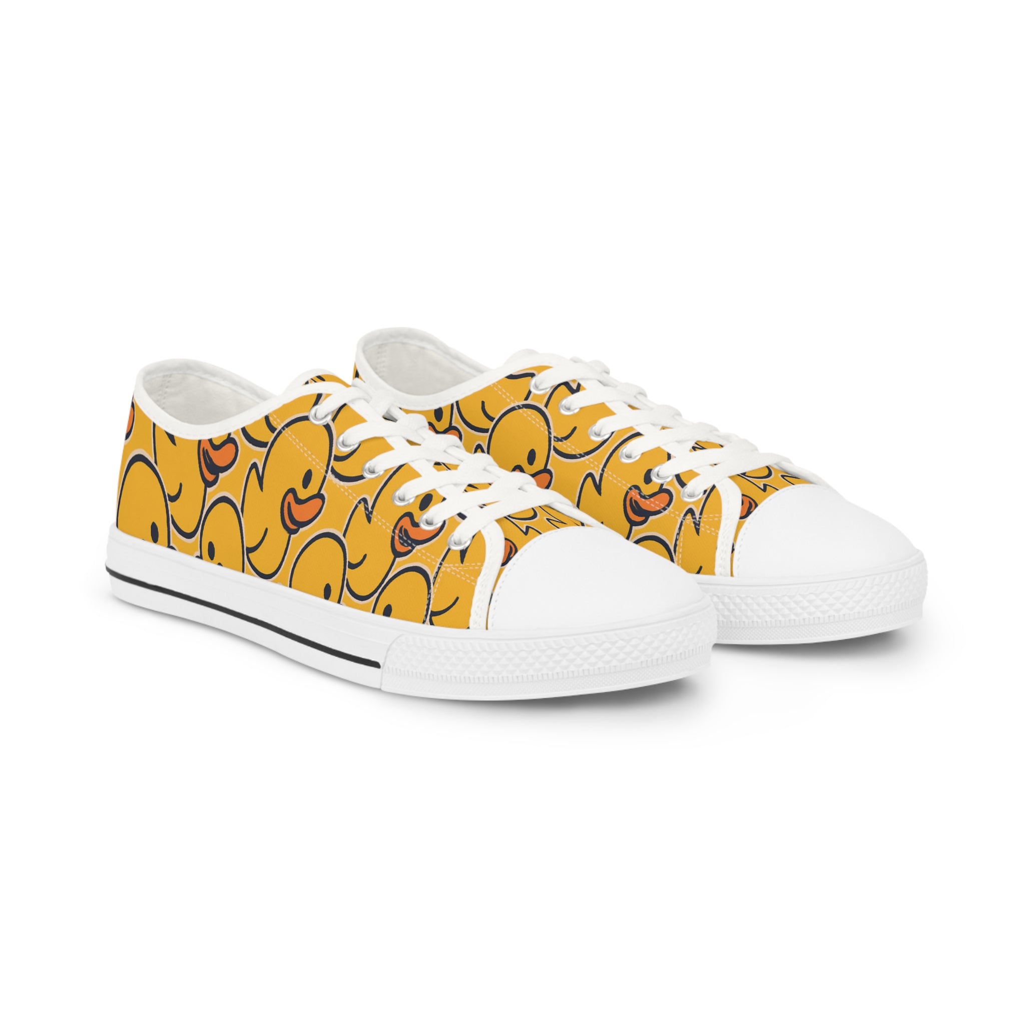 Rubber Duck Pattern Low Top Sneakers | Playful Casual Shoes - Black or White Soles