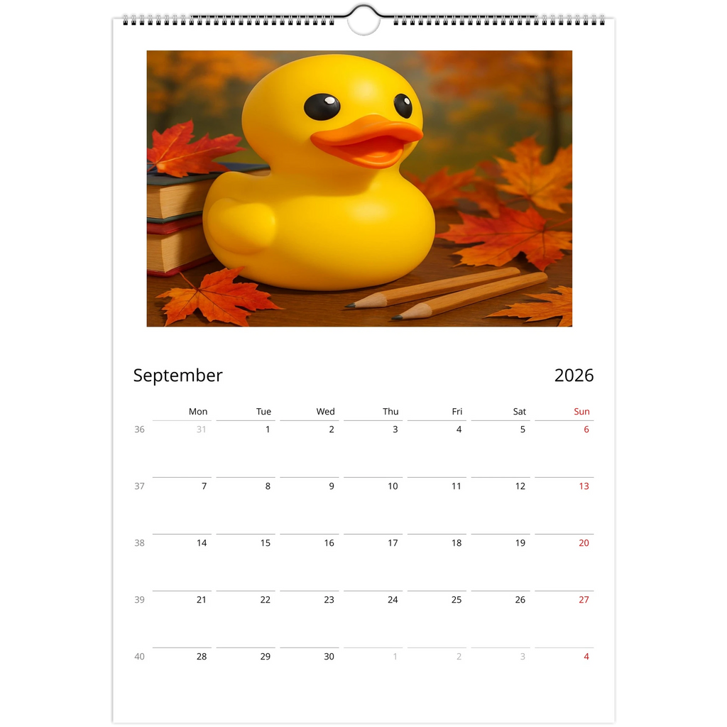 Calendar Rubber Duck Large A3 Wall Size - Perfect for Every Duck Lover - Duck Nation