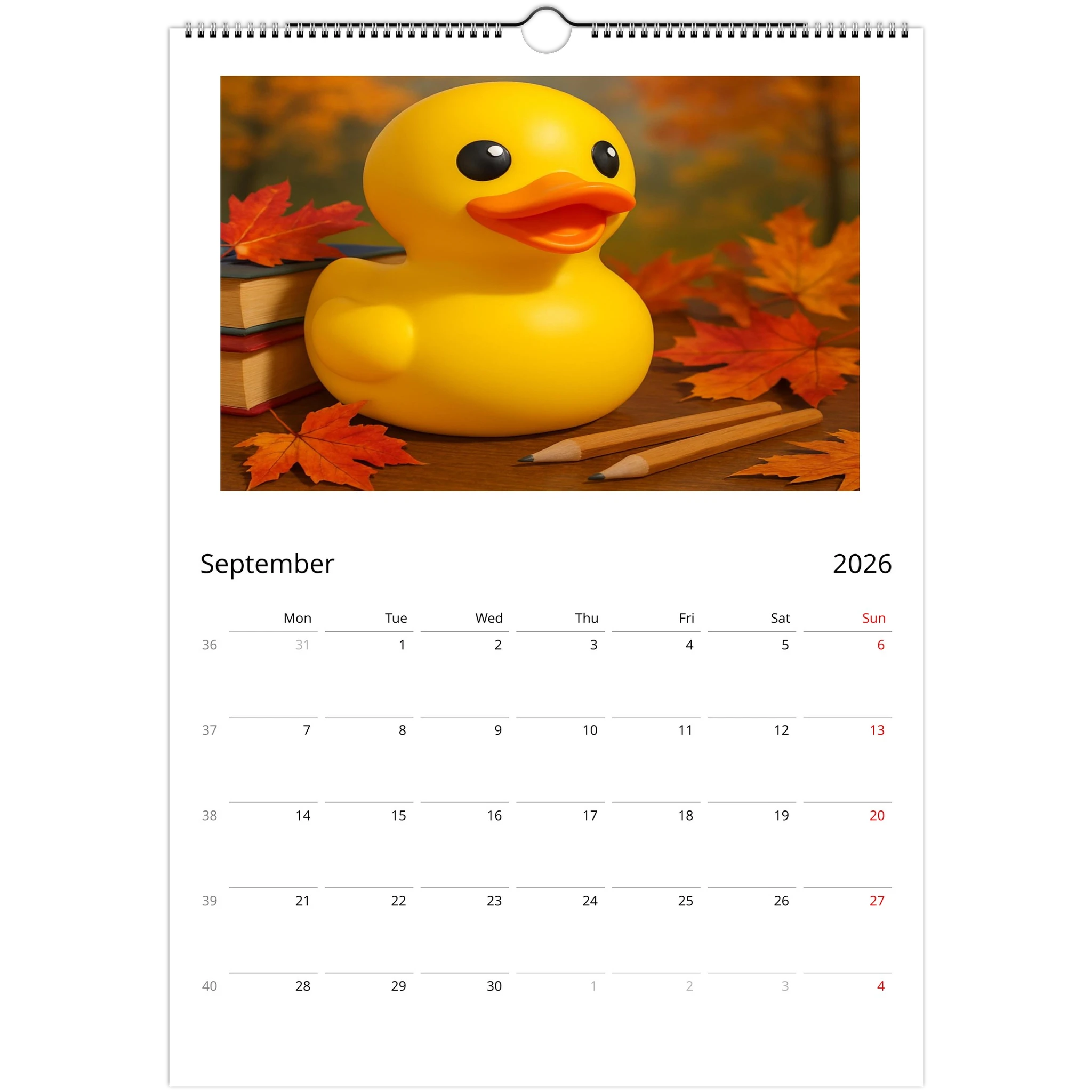 Calendar Rubber Duck Large A3 Wall Size - Perfect for Every Duck Lover - Duck Nation