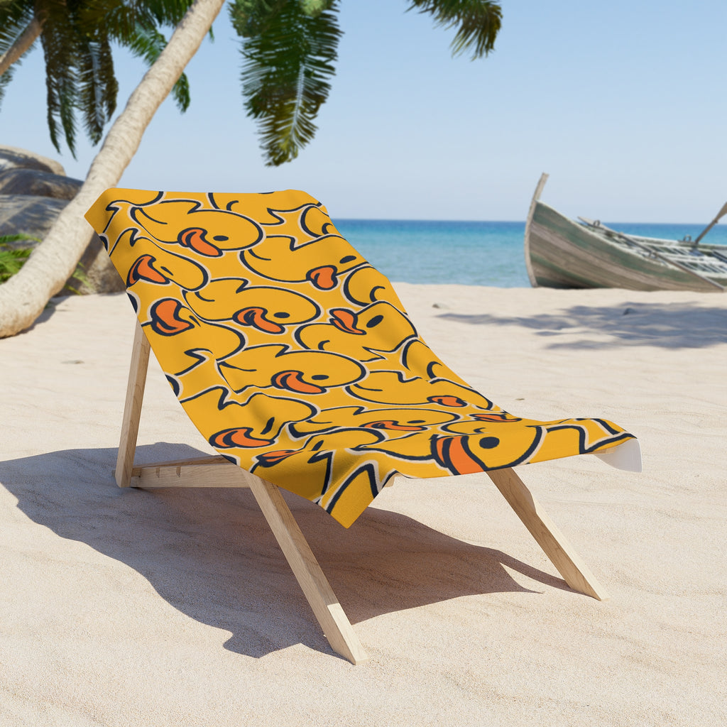 Rubber Duck Pattern Beach Towel — Bright Yellow Novelty Pool & Beach Towel