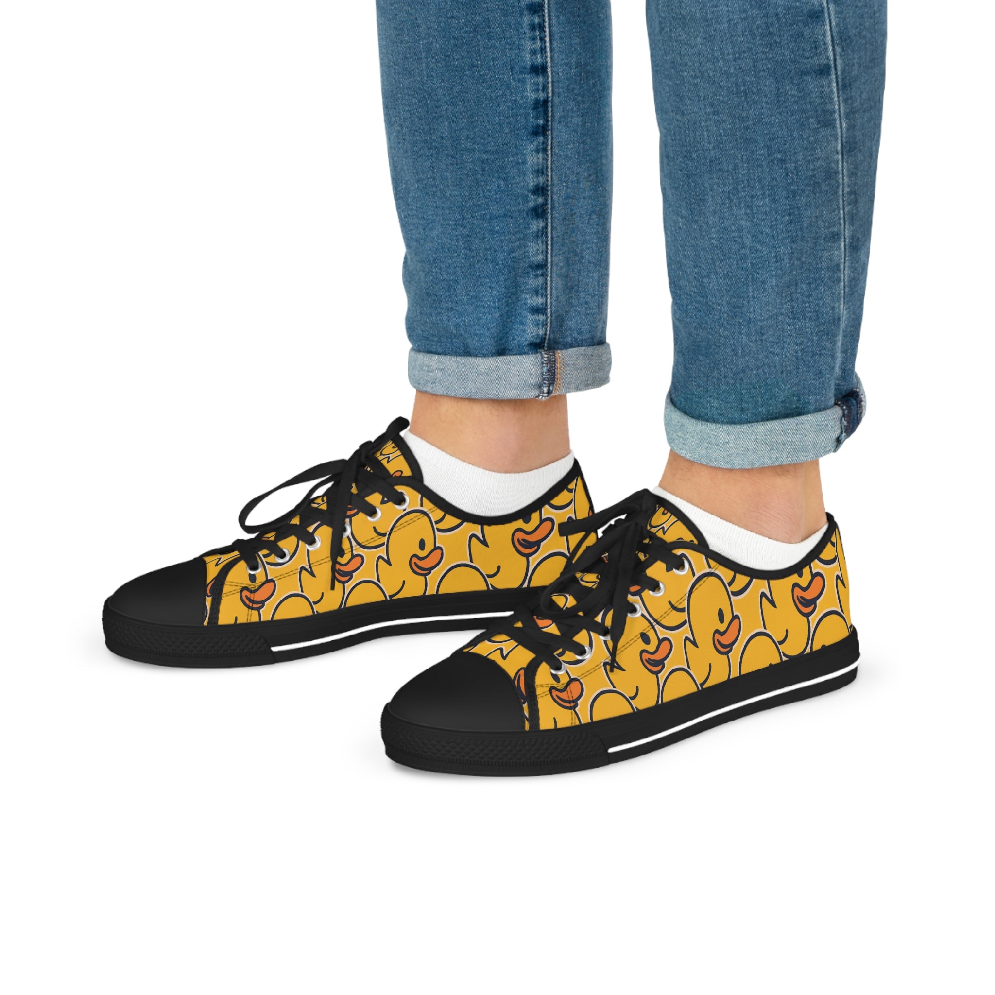 Rubber Duck Pattern Low Top Sneakers | Playful Casual Shoes - Black or White Soles