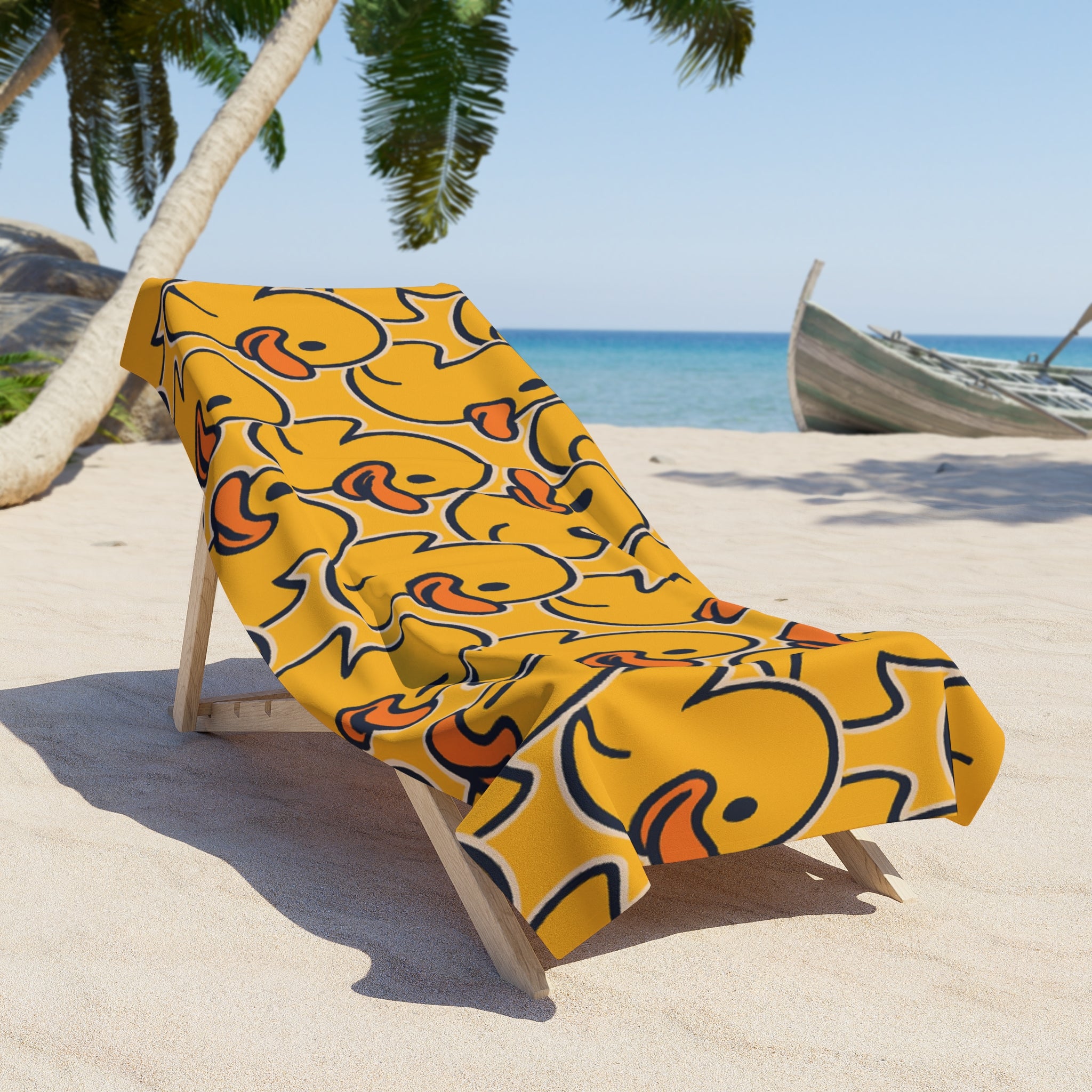 Rubber Duck Pattern Beach Towel — Bright Yellow Novelty Pool & Beach Towel