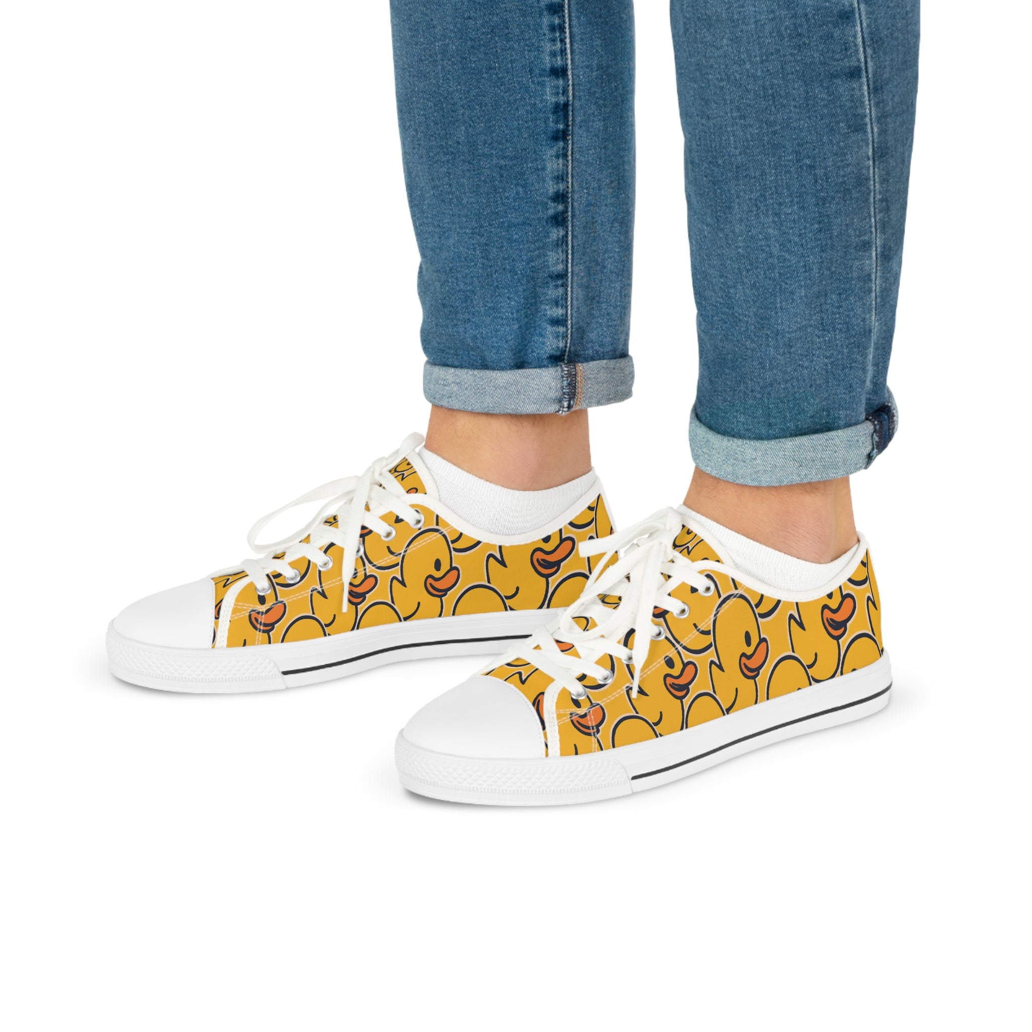Rubber Duck Pattern Low Top Sneakers | Playful Casual Shoes - Black or White Soles