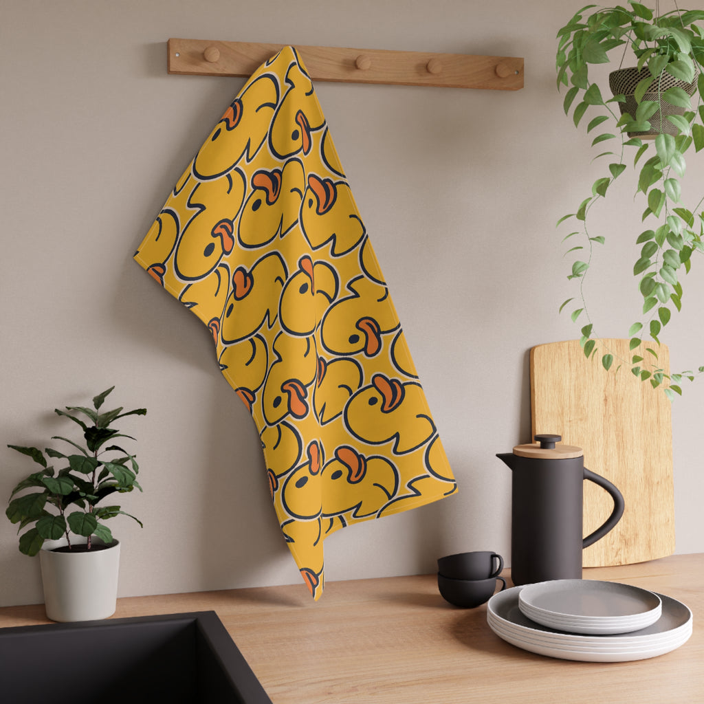 Rubber Duck Pattern Tea Towel – Cute Yellow Bath Duck Kitchen Towel