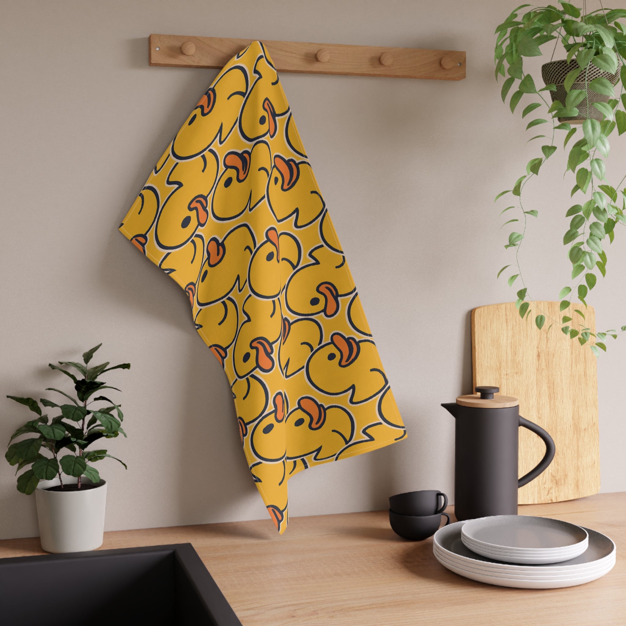 Rubber Duck Pattern Tea Towel – Cute Yellow Bath Duck Kitchen Towel