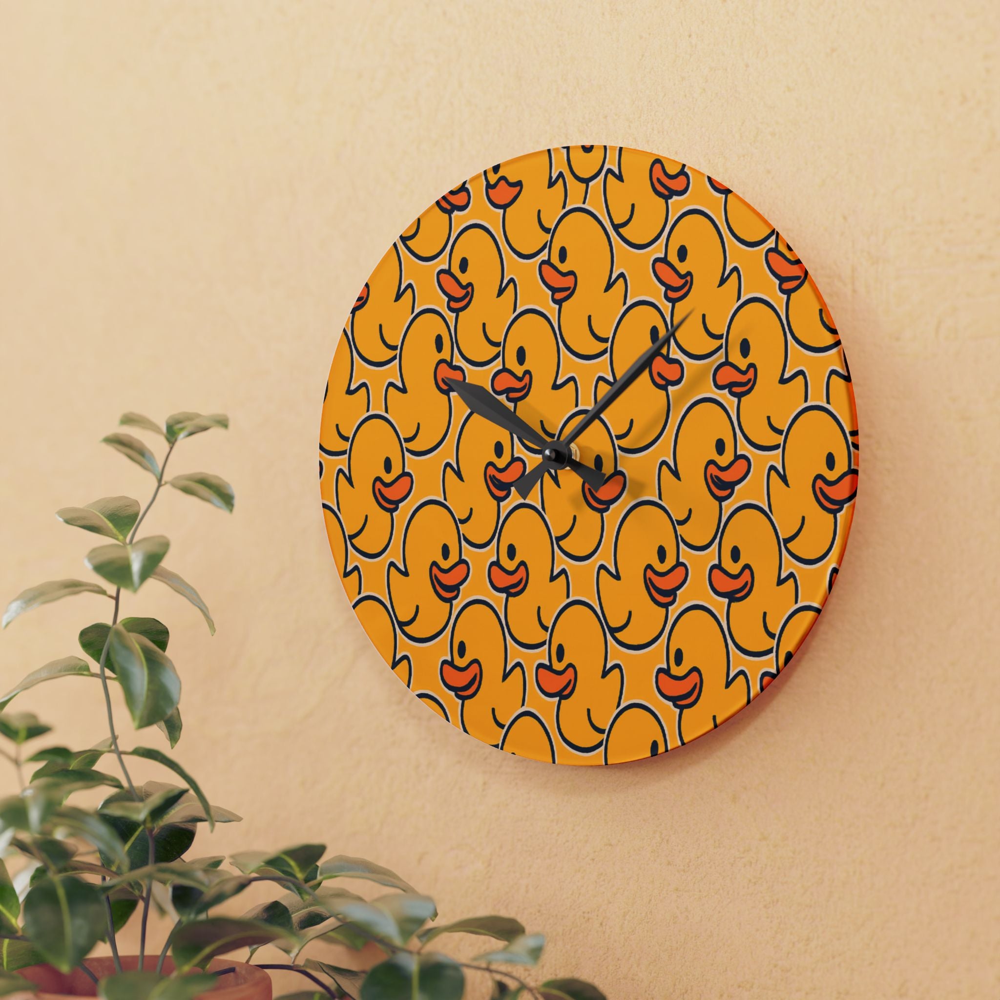 Acrylic Wall Clock — Playful Rubber Duck Pattern Decorative Clock