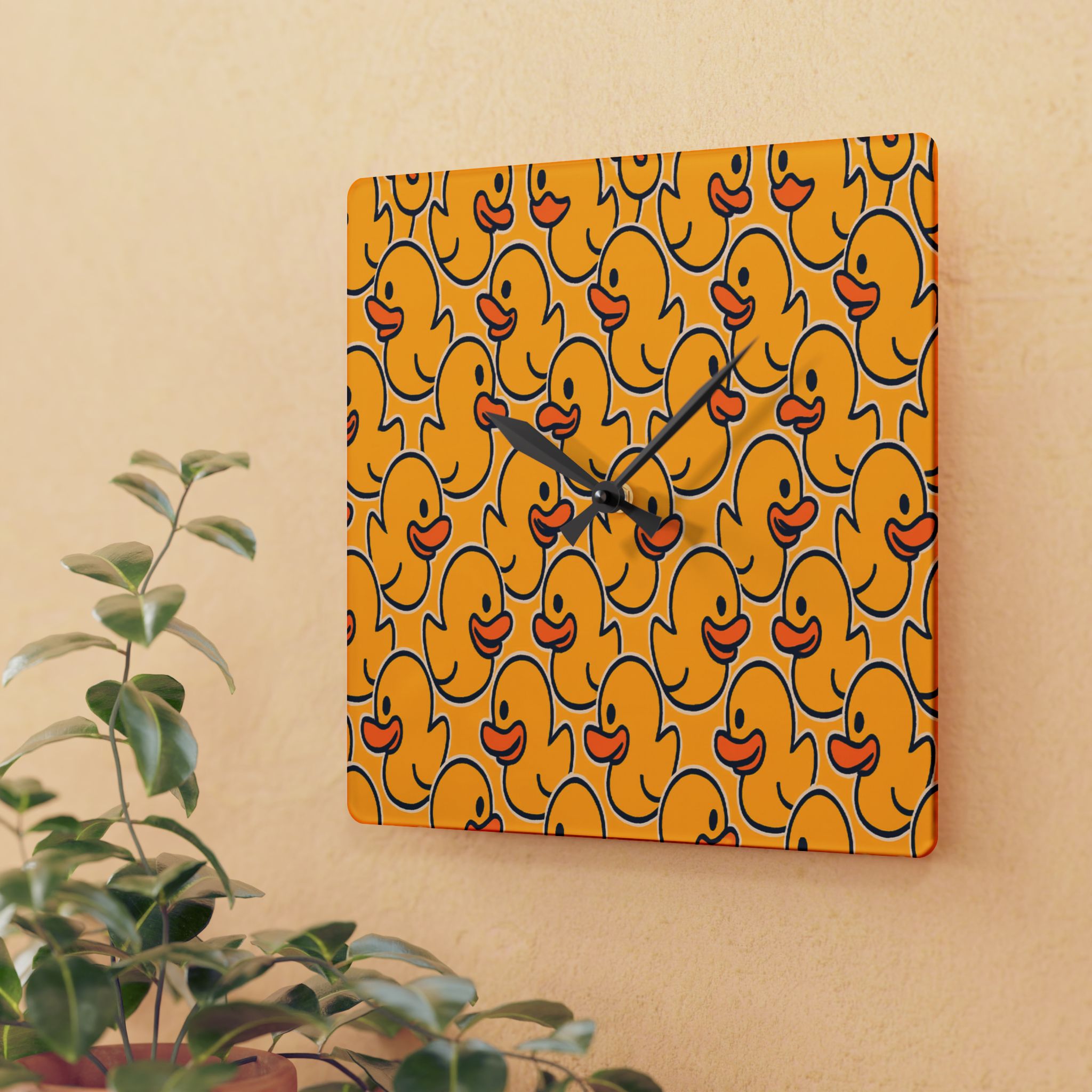 Acrylic Wall Clock — Playful Rubber Duck Pattern Decorative Clock