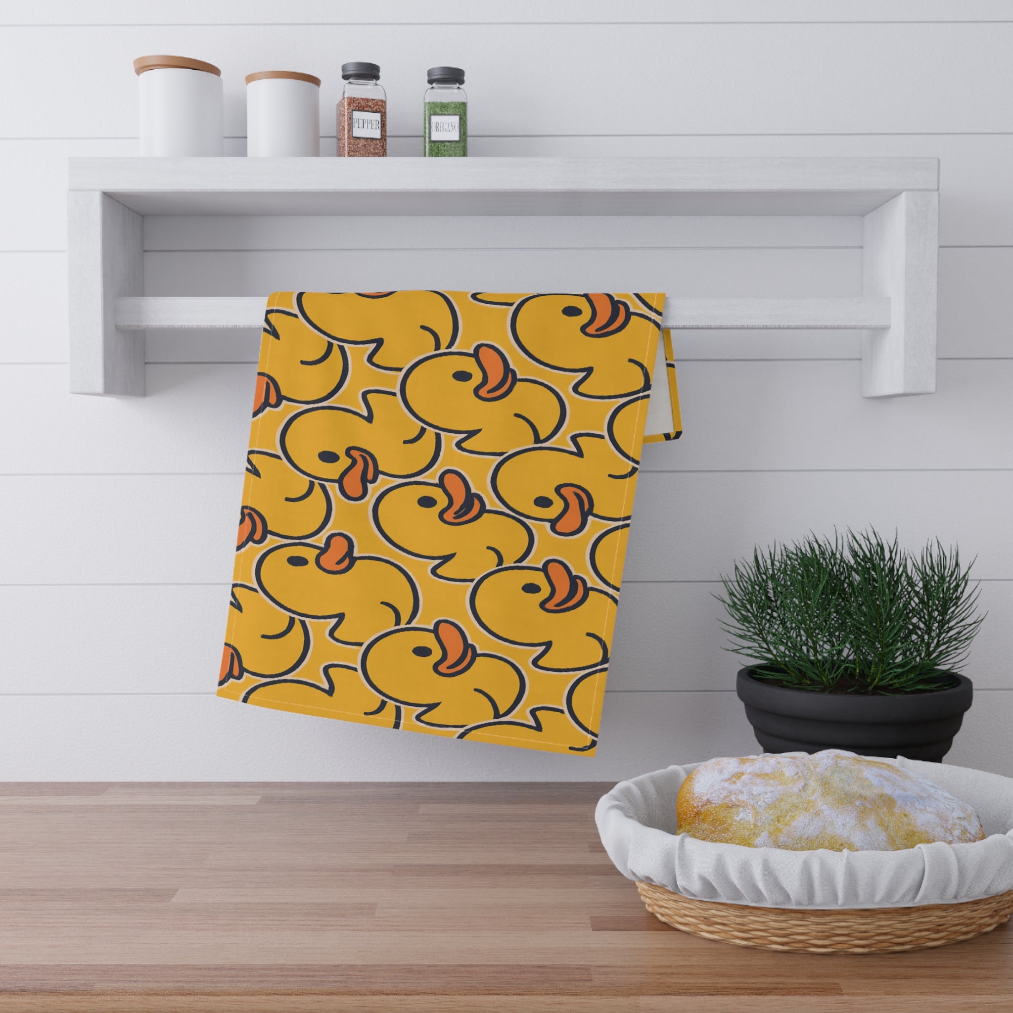 Rubber Duck Pattern Tea Towel – Cute Yellow Bath Duck Kitchen Towel