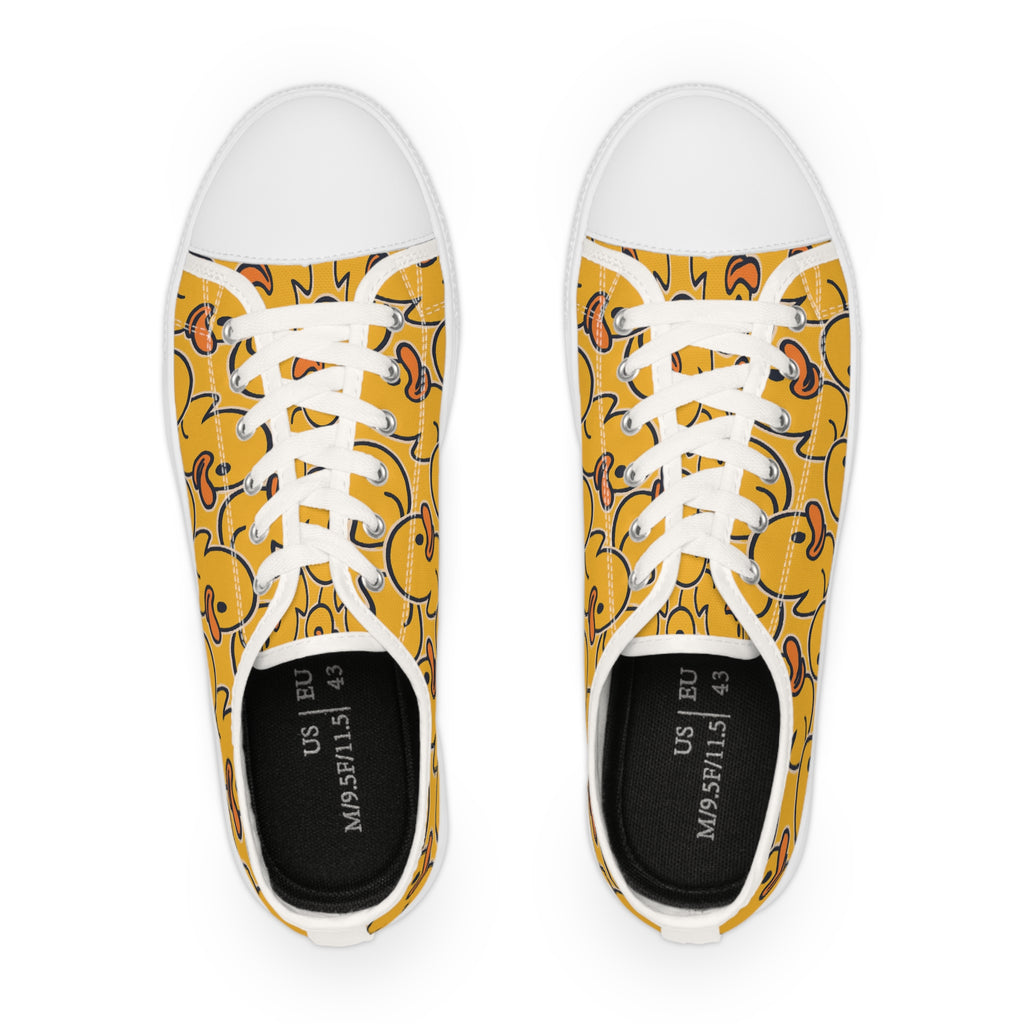 Rubber Duck Pattern Low Top Sneakers | Playful Casual Shoes - Black or White Soles