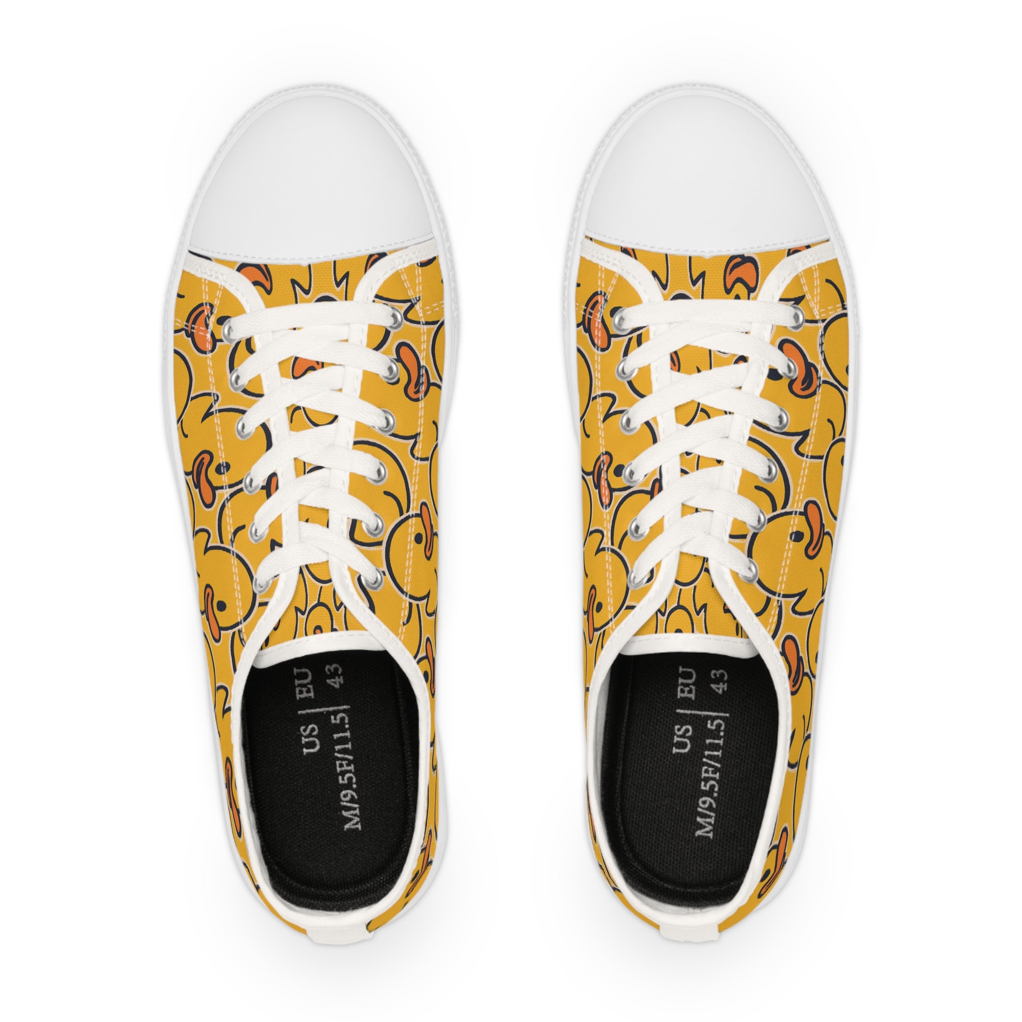 Rubber Duck Pattern Low Top Sneakers | Playful Casual Shoes - Black or White Soles