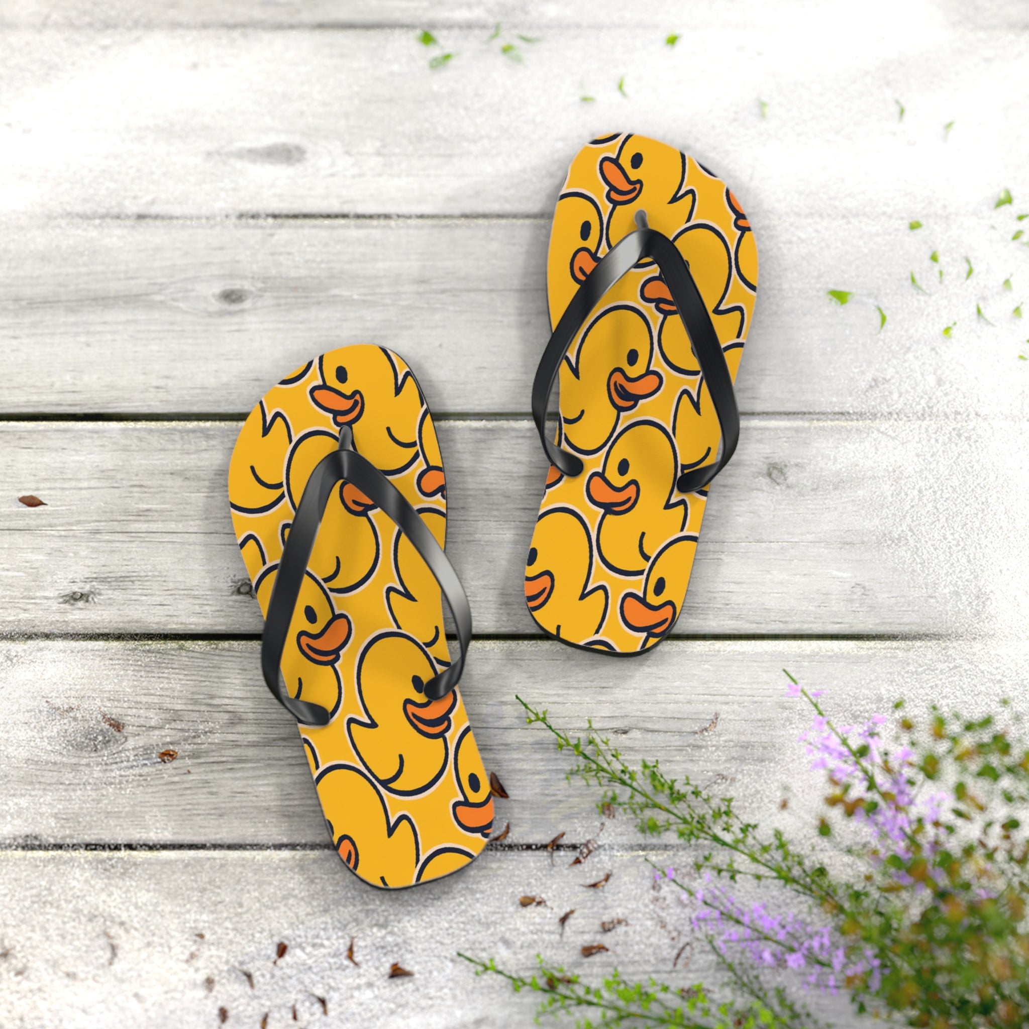 Rubber Duck Pattern Flip Flops – Cute Yellow Duck Beach Sandals