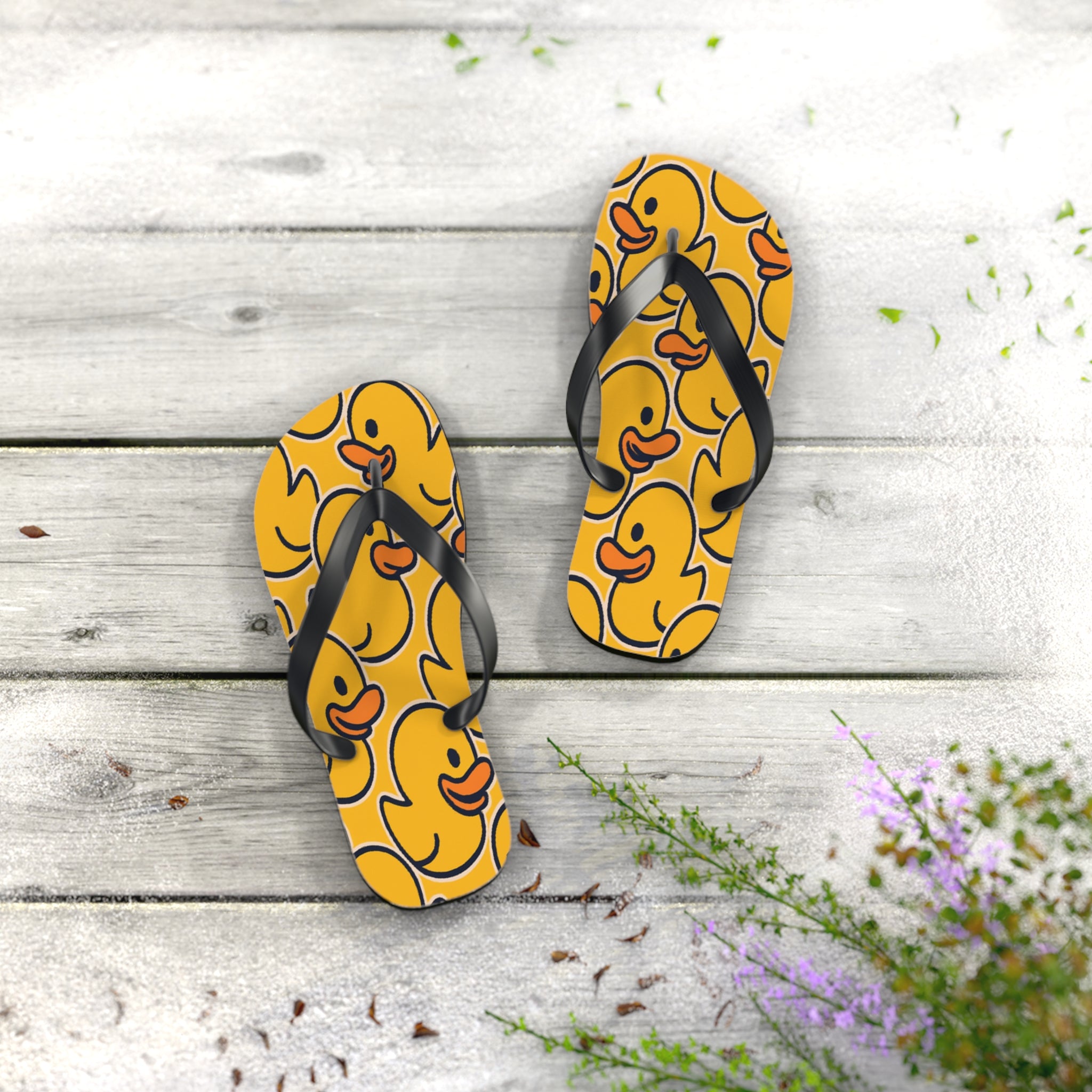 Rubber Duck Pattern Flip Flops – Cute Yellow Duck Beach Sandals