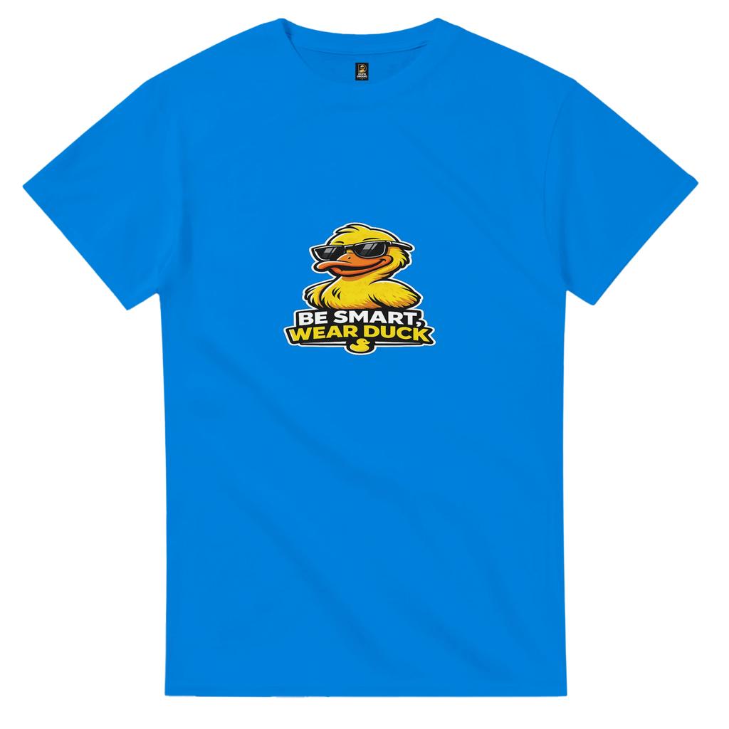 Royal blue crewneck T-shirt with small centered duck logo on chest
