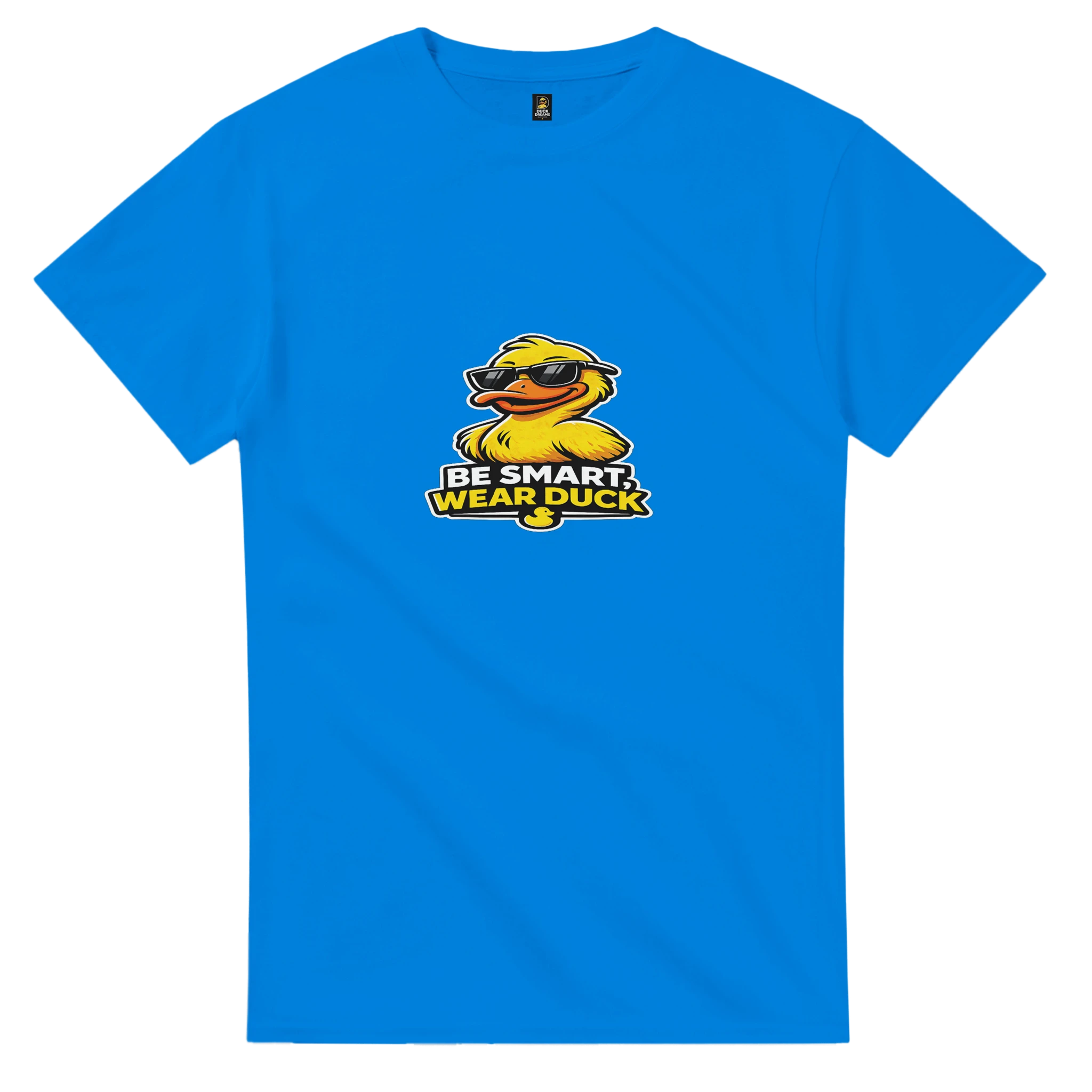 Royal blue crewneck T-shirt with small centered duck logo on chest