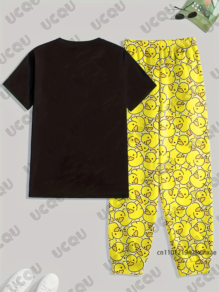 Men's Yellow Duck Print Loungewear Set - Comfortable and Stylish 2 Pc Outfit - Duck Nation