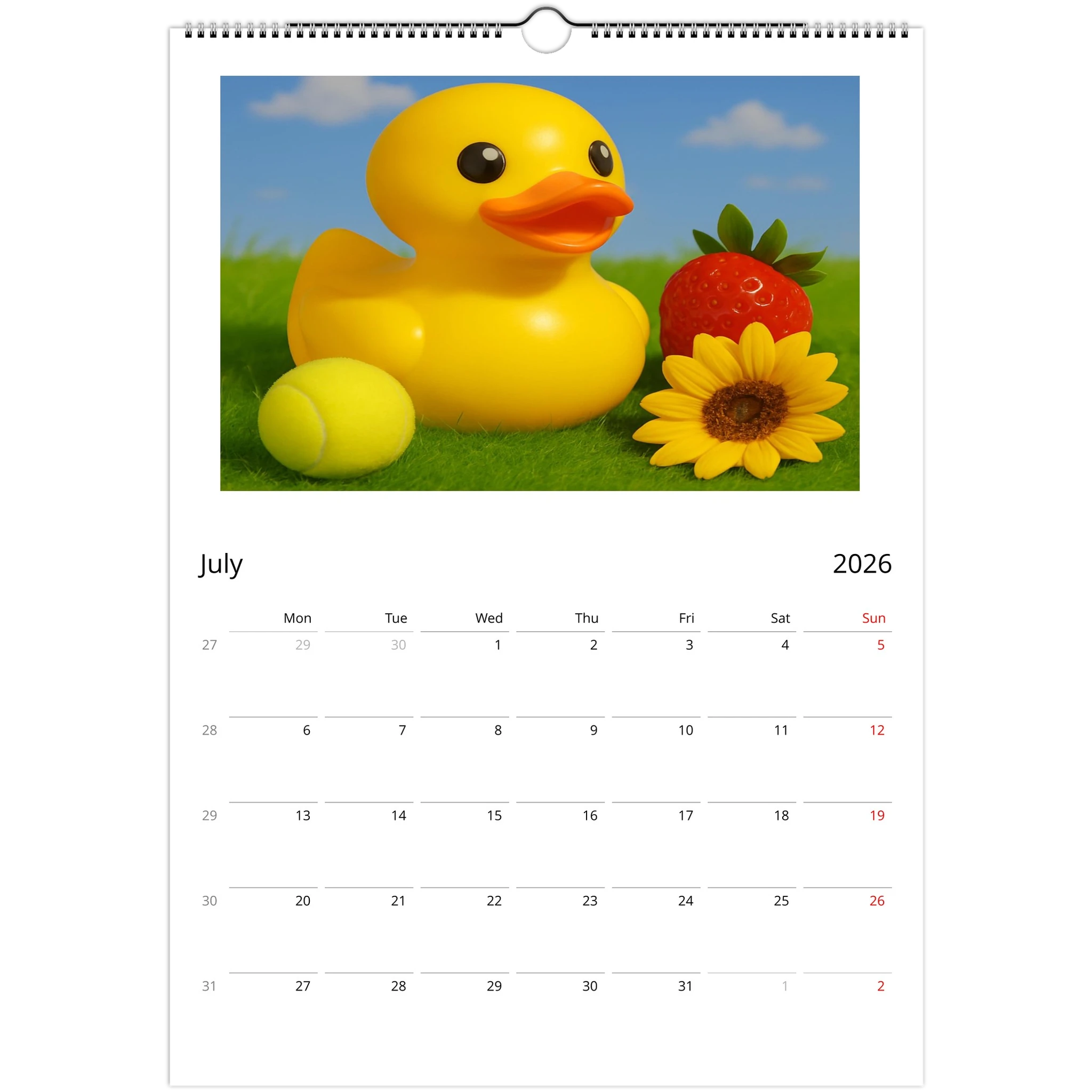 Calendar Rubber Duck Large A3 Wall Size - Perfect for Every Duck Lover - Duck Nation